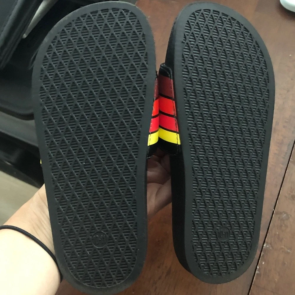 Old Navy Slide Sandals with Red and Yellow Stripe Accents